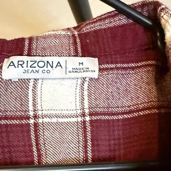 Arizona Jean Co Women’s Plaid Button-Up Burgundy and White Flannel Shirt, Medium - Picture 3 of 5